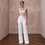 White Stretch Crepe Square Neck Jumpsuit for Modern City Hall Wedding - Apparel & Accessories > Clothing > Wedding & Bridal Party Dresses > Wedding Dresses - Mignonette Bridal