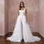 White Stretch Crepe Square Neck Jumpsuit with Detachable Tulle Skirt