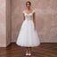 White Tulle Corset Bodice Tea-Length Dress for 1950s Themed Vows