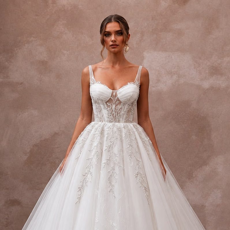 White Wedding Dresses with Elegant Ball Gown Silhouettes - Apparel & Accessories > Clothing > Wedding & Bridal Party Dresses > Wedding Dresses - Mignonette Bridal