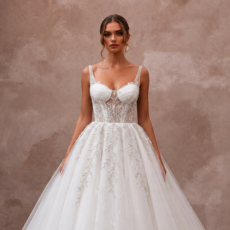 White Wedding Dresses with Elegant Ball Gown Silhouettes - Apparel & Accessories > Clothing > Wedding & Bridal Party Dresses > Wedding Dresses - Mignonette Bridal