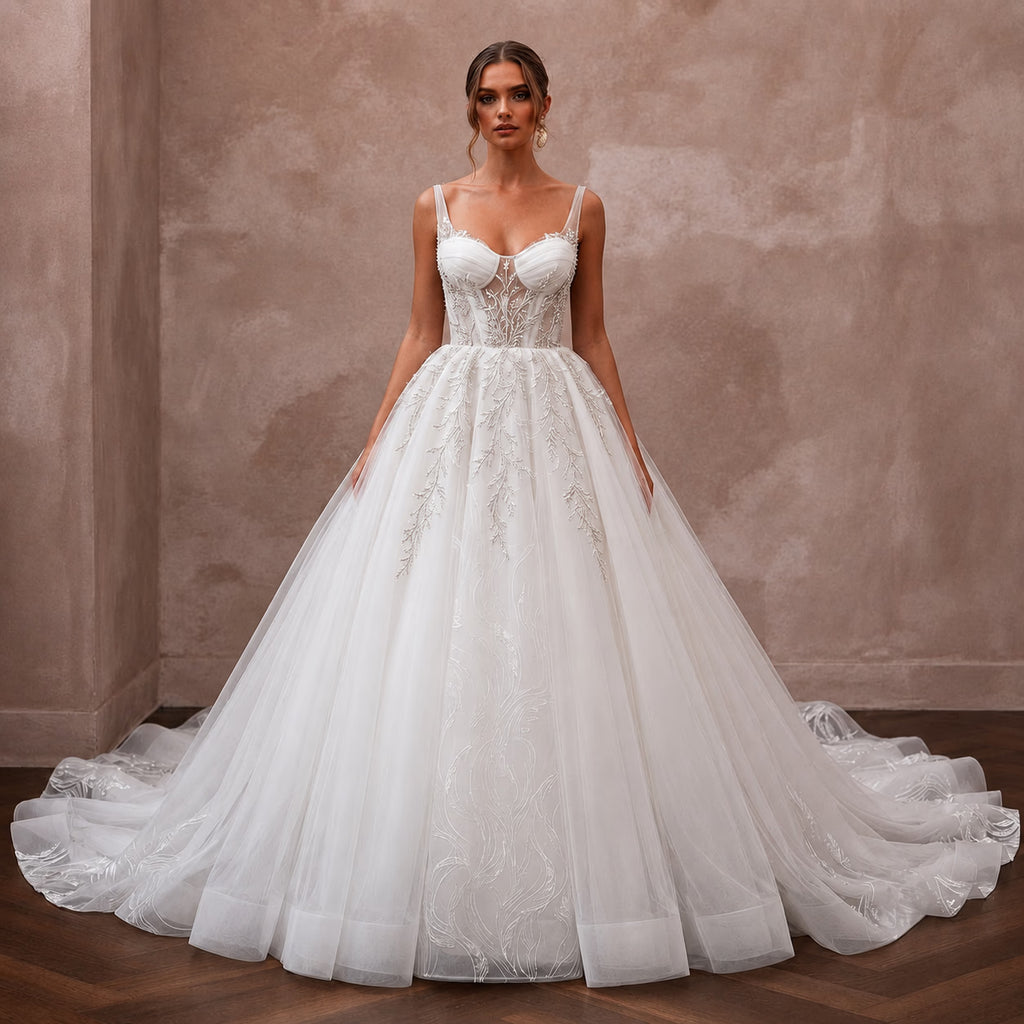 White Wedding Dresses with Elegant Ball Gown Silhouettes - Apparel & Accessories > Clothing > Wedding & Bridal Party Dresses > Wedding Dresses - Mignonette Bridal