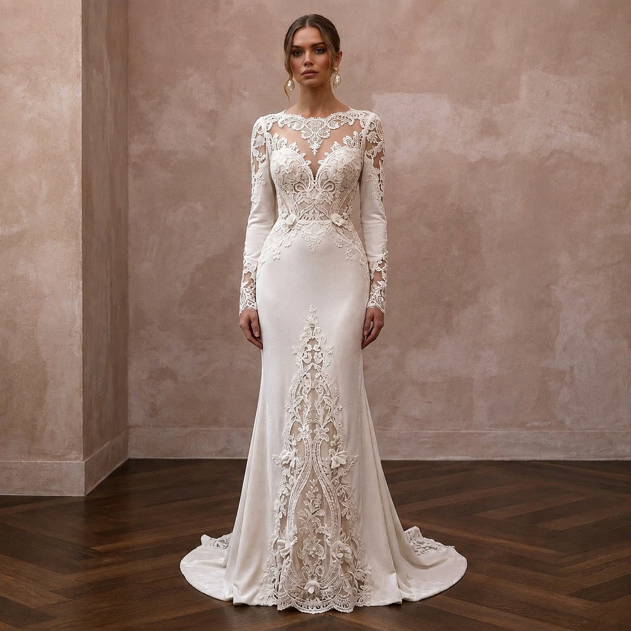 Winter Wedding Dresses with Velvet and Lace Elegance - Apparel & Accessories > Clothing > Wedding & Bridal Party Dresses > Wedding Dresses - Mignonette