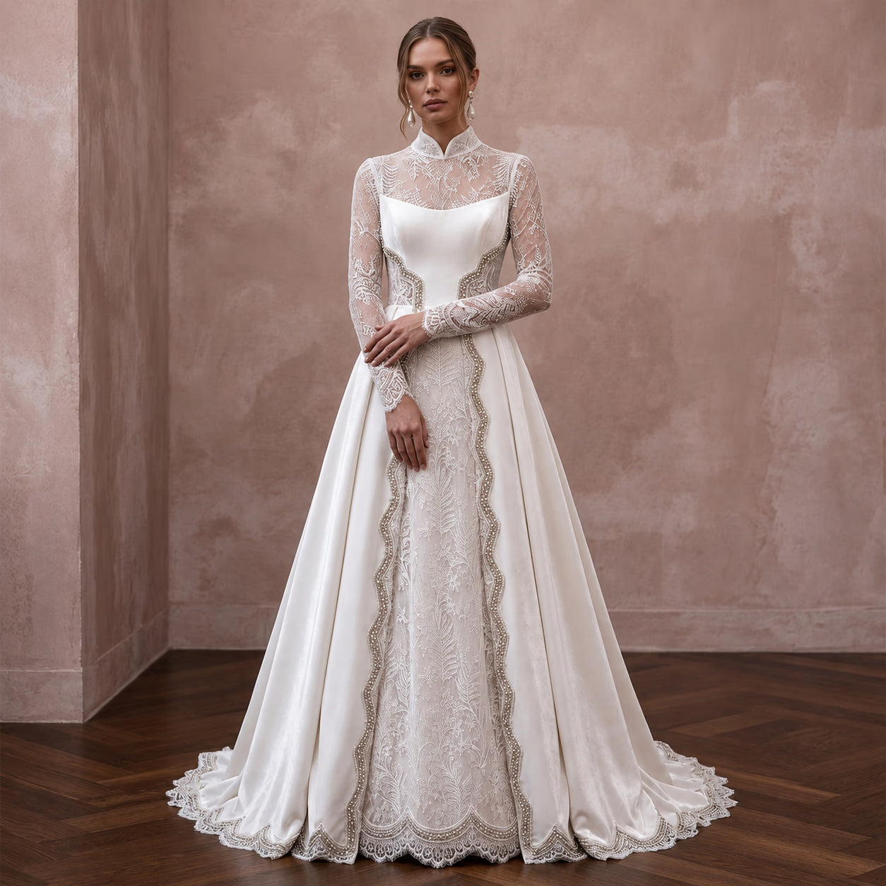 Winter Wedding Dresses with Velvet and Lace Elegance - Apparel & Accessories > Clothing > Wedding & Bridal Party Dresses > Wedding Dresses - Mignonette Bridal Main image