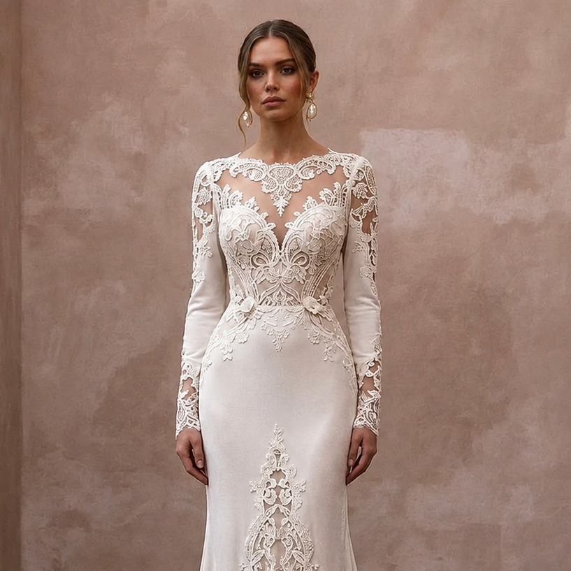 Winter Wedding Dresses with Velvet and Lace Elegance - Apparel & Accessories > Clothing > Wedding & Bridal Party Dresses > Wedding Dresses - Mignonette
