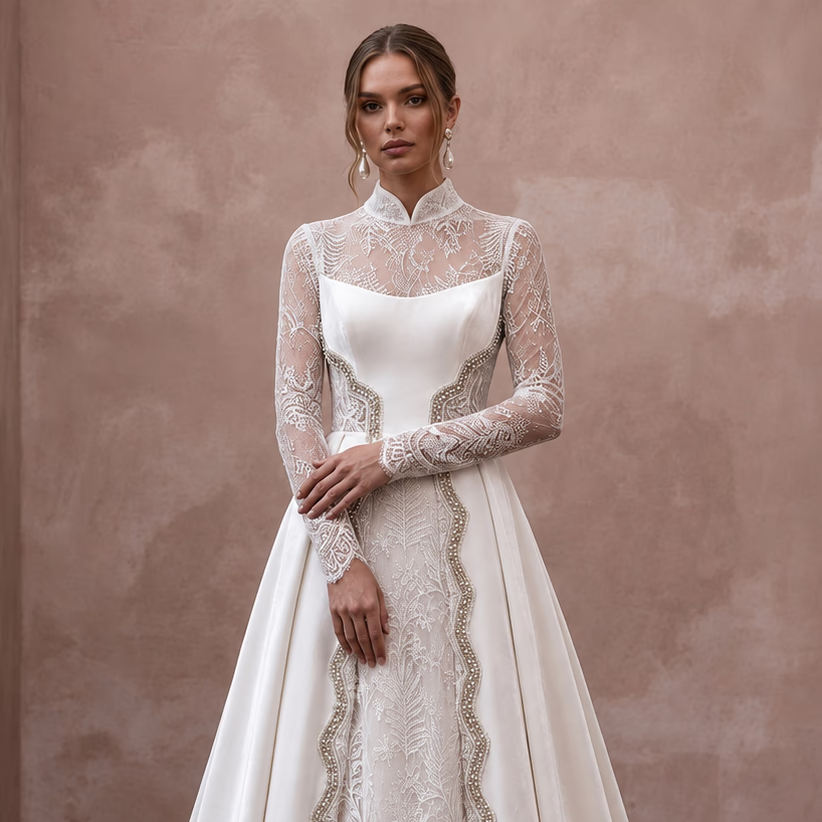 Winter Wedding Dresses with Velvet and Lace Elegance - Apparel & Accessories > Clothing > Wedding & Bridal Party Dresses > Wedding Dresses - Mignonette Bridal