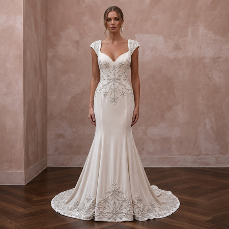 Winter Wedding Dresses with Velvet and Pearl Accents - Apparel & Accessories > Clothing > Wedding & Bridal Party Dresses > Wedding Dresses - Mignonette Bridal