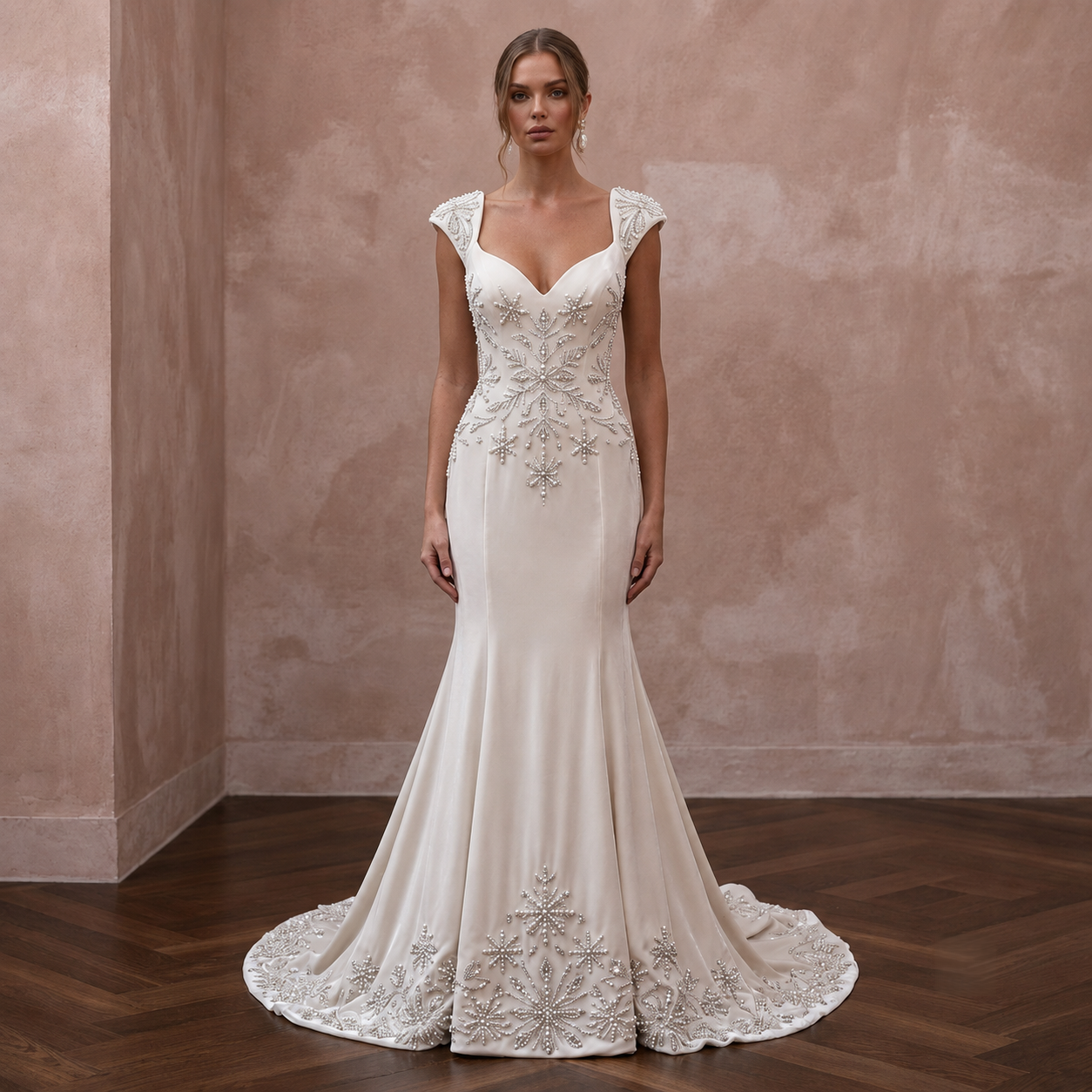 Winter Wedding Dresses with Velvet and Pearl Accents