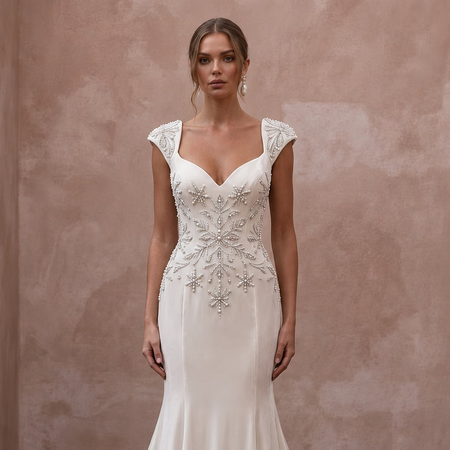 Winter Wedding Dresses with Velvet and Pearl Accents - Apparel & Accessories > Clothing > Wedding & Bridal Party Dresses > Wedding Dresses - Mignonette Bridal