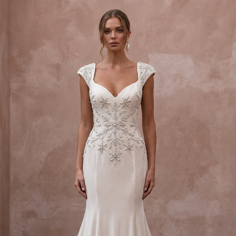 Winter Wedding Dresses with Velvet and Pearl Accents