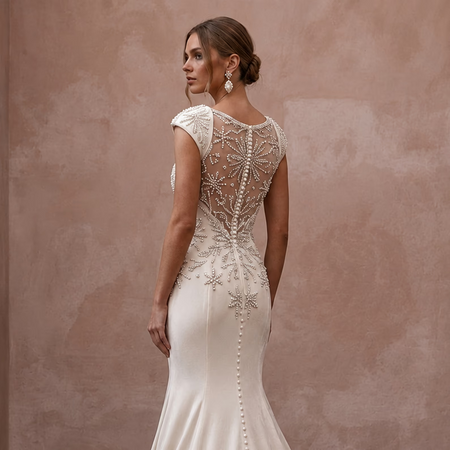 Winter Wedding Dresses with Velvet and Pearl Accents - Apparel & Accessories > Clothing > Wedding & Bridal Party Dresses > Wedding Dresses - Mignonette Bridal