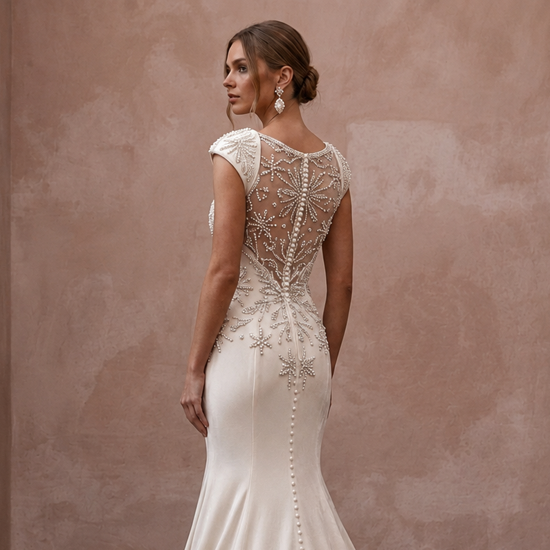 Winter Wedding Dresses with Velvet and Pearl Accents