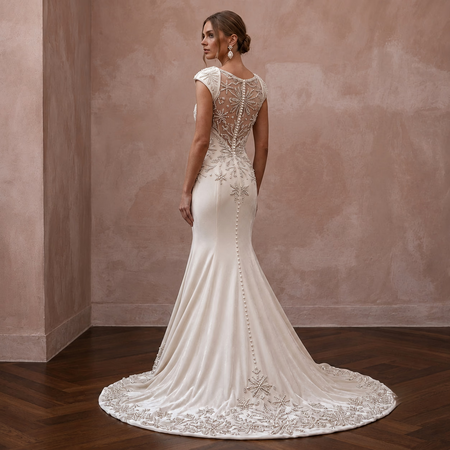 Winter Wedding Dresses with Velvet and Pearl Accents - Apparel & Accessories > Clothing > Wedding & Bridal Party Dresses > Wedding Dresses - Mignonette Bridal