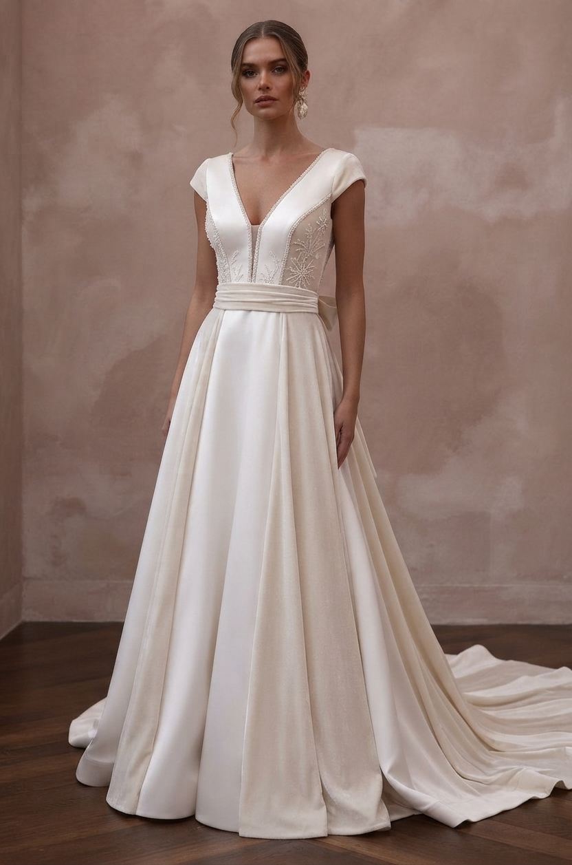 Winter Wedding Dresses with Velvet and Satin Details Main image